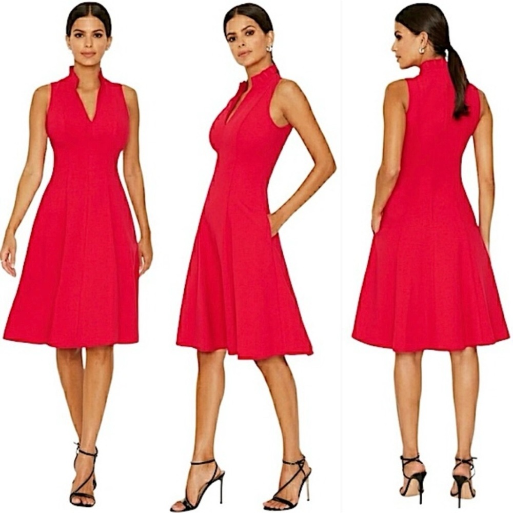 Black Halo Bright Red Sleeveless A-Line Midi Dress